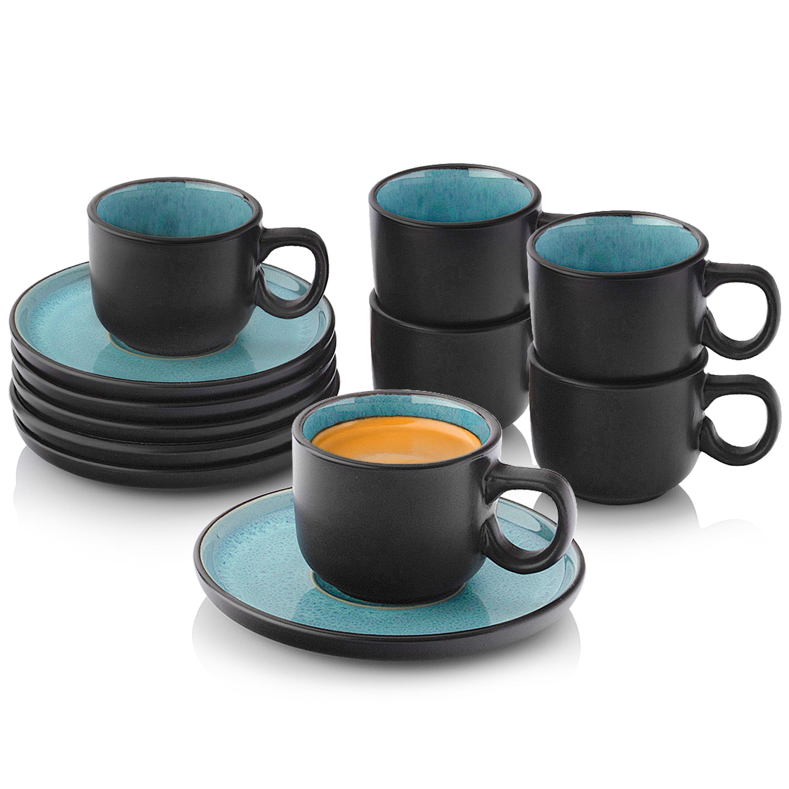 ESPRESSOTASSEN SET GRANADA - 12 teilig aus Steingut - Blau, Stein (0.08L) - Sänger