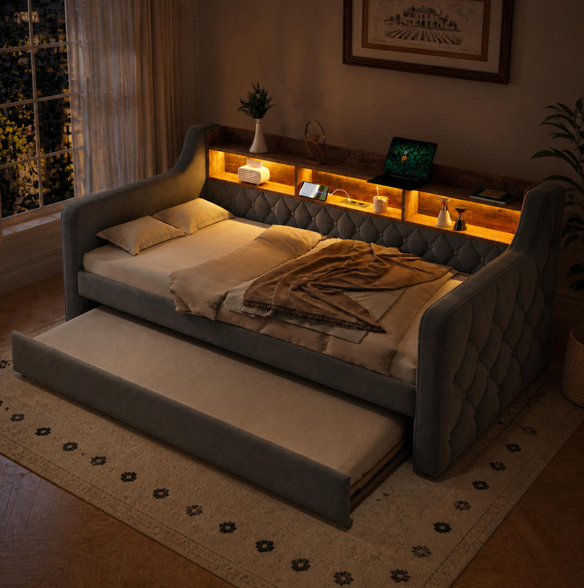 POLSTERBETT 90/190 cm Dunkelgrau aus Samt mit Stauraum - Dunkelgrau, Textil - OKMYHOME