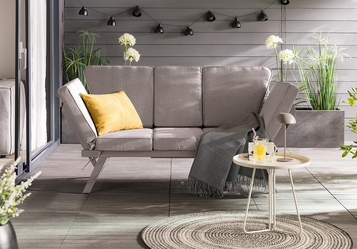 LOUNGESOFA - Stahl / Polyester - Anthrazit - Taupe, Holz/Metall (176/83/75cm) - home24