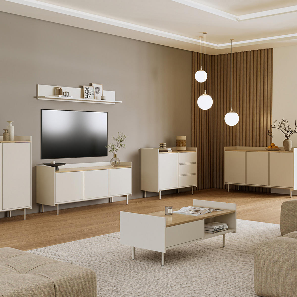 KOMMODE Velina Creme 80 x 103 cm mit 6 Fächern - Eichefarben/Creme, Holzwerkstoff (80/103/40cm) - Vicco