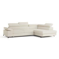 ECKSOFA FAVIEN R-S Creme Boucle-Stoff mit Schlaffunktion - Creme, Holz (257/190cm) - MASSENO