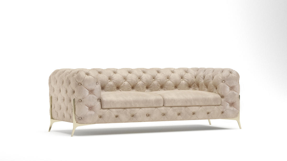CHESTERFIELD-SOFA 3-Sitzer Vertex Beige Samt - Beige/Goldfarben, Holz/Textil (225/75/100cm) - S-Style Möbel