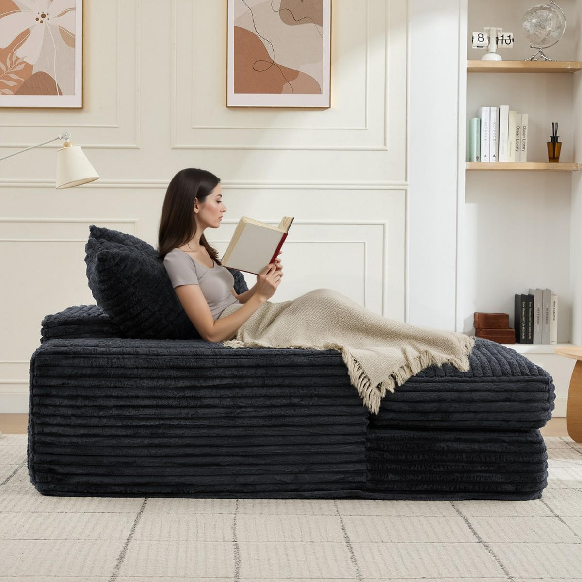 SCHLAFSOFA Luxus-Cord 4 Kissen montagefrei & platzsparend Grey - Dunkelgrau, Kunststoff (137/63/175cm)