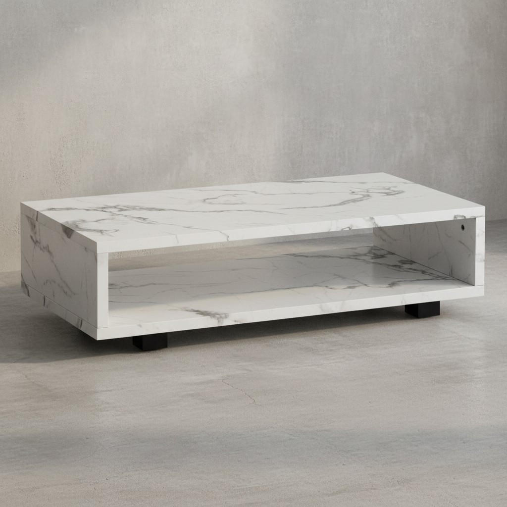 COUCHTISCH in Stein-Optik Modern mit Stauraum Rechteckig Schlicht, Weiß 100x50x25 cm - Schwarz/Weiß, Kunststoff (50/100/25cm) - KADIMA DESIGN