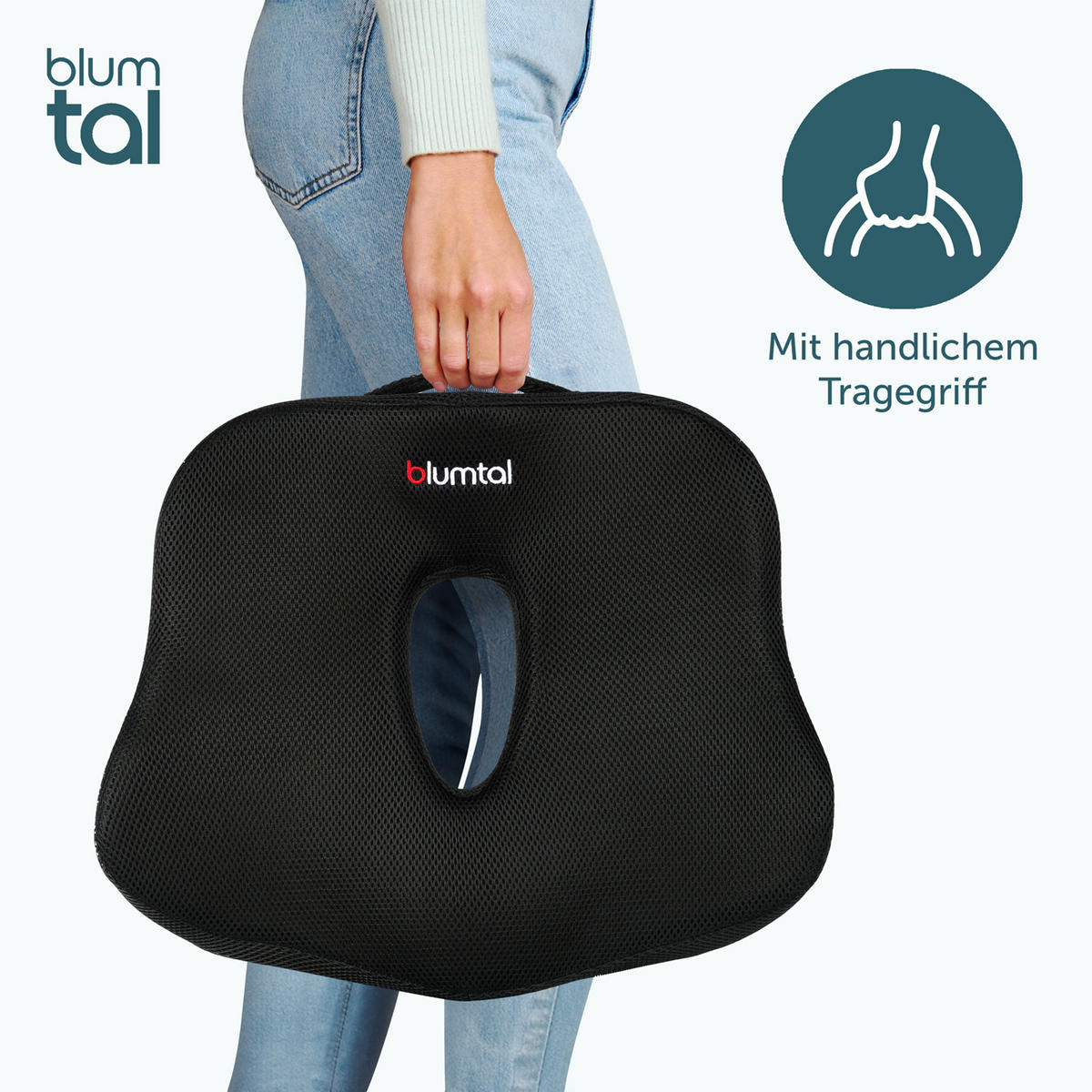 SITZKISSEN aus Memory Foam – Orthopädisches Steißbeinkissen für Bürostuhl & Auto, ergonomisch, Schwarz - Schwarz, Textil (26/18/15cm) - Blumtal