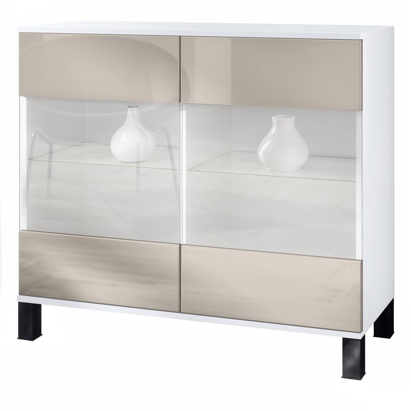 KOMMODE Bari Sandgrau Hochglanz - Sandfarben, Holzwerkstoff (92.5/84.5/35cm) - Vladon