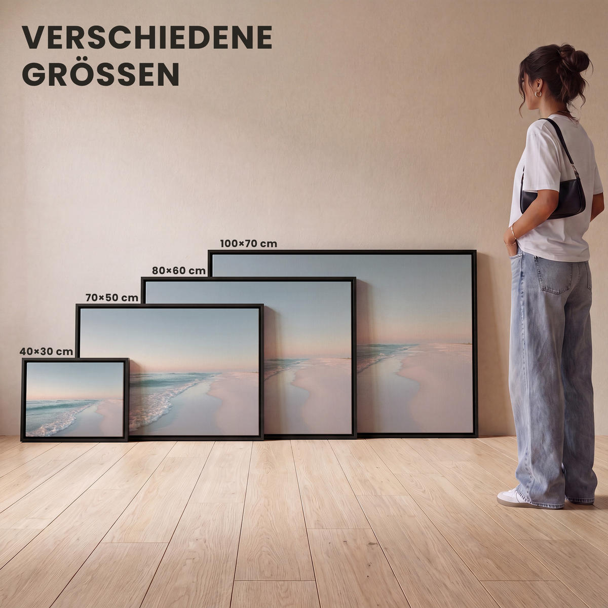 LEINWAND Bilder mit Rahmen - Küstenlinie - Pastell - Wasser - 100x70 - Pastellblau, Textil (100/70cm) - MuchoWow