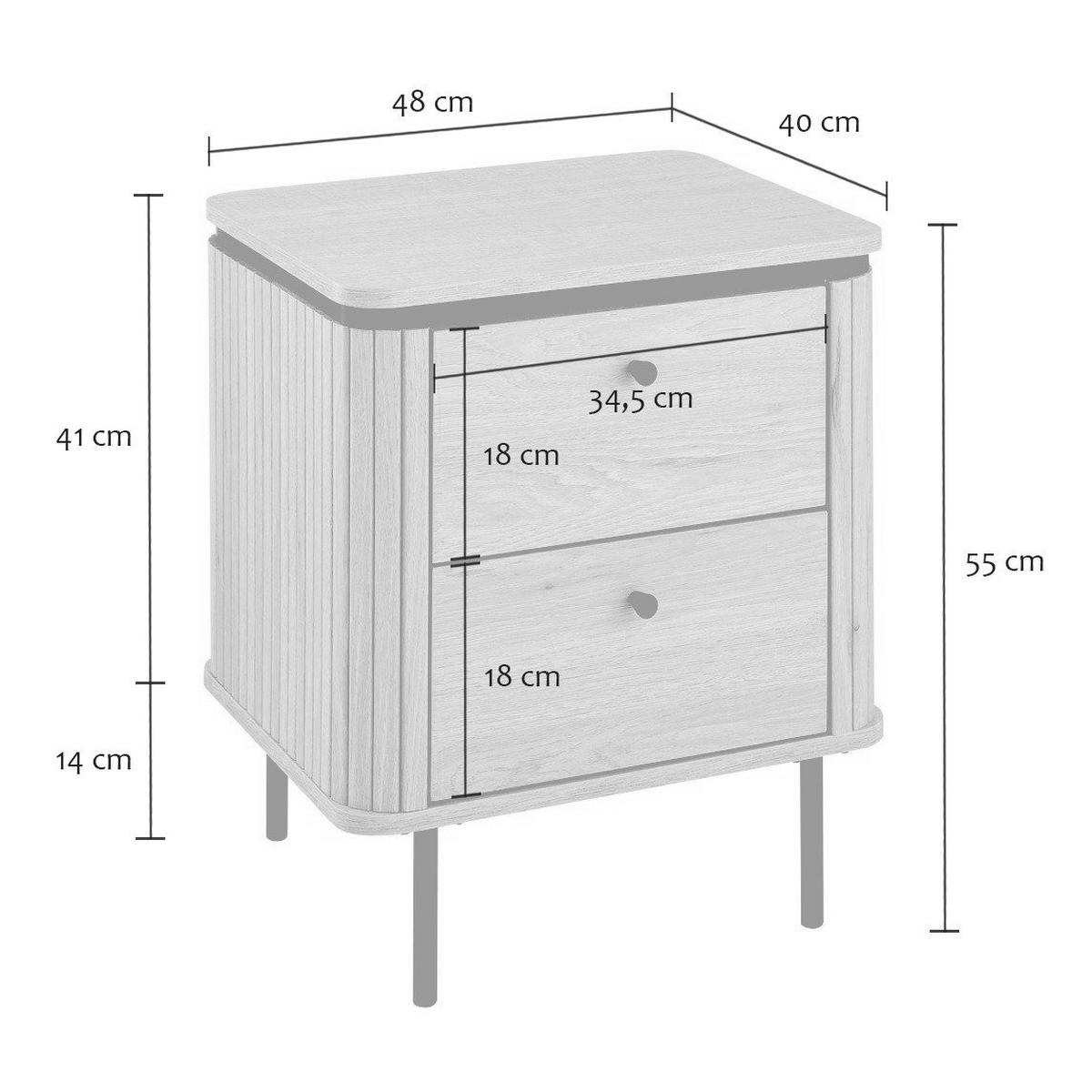 NACHTTISCH mit 2 Schubladen und seitlichem Rillen-Effekt H55 cm malaga 48/55/40 cm - Apfelbaumfarben, Holzwerkstoff (40/55/48cm) - Calicosy