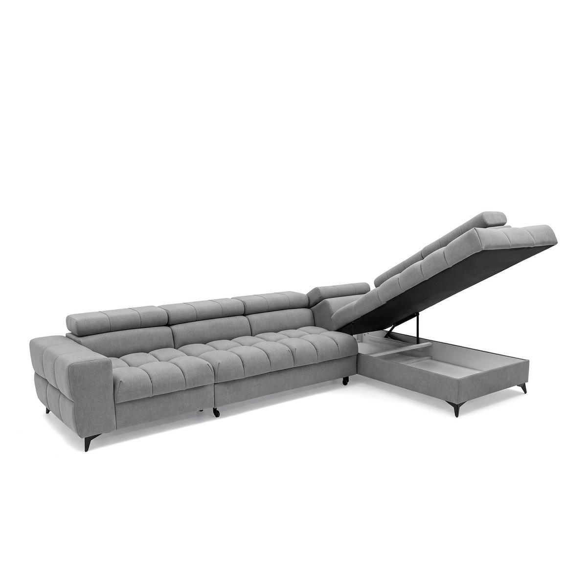 ECKSOFA PUDDING MAXI L Rechts mit Schlaffunktion 125x195 Velours Grau - Schwarz/Grau, Holz/Textil (350/203cm) - Muffo