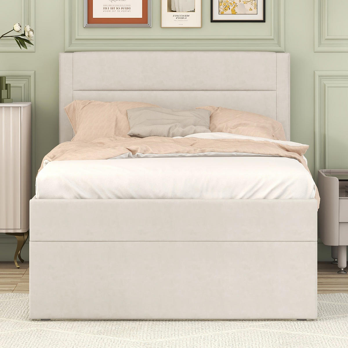 POLSTERBETT mit Stauraum 90x200 cm Beige - Beige, Holz (90/200cm) - Meubliv
