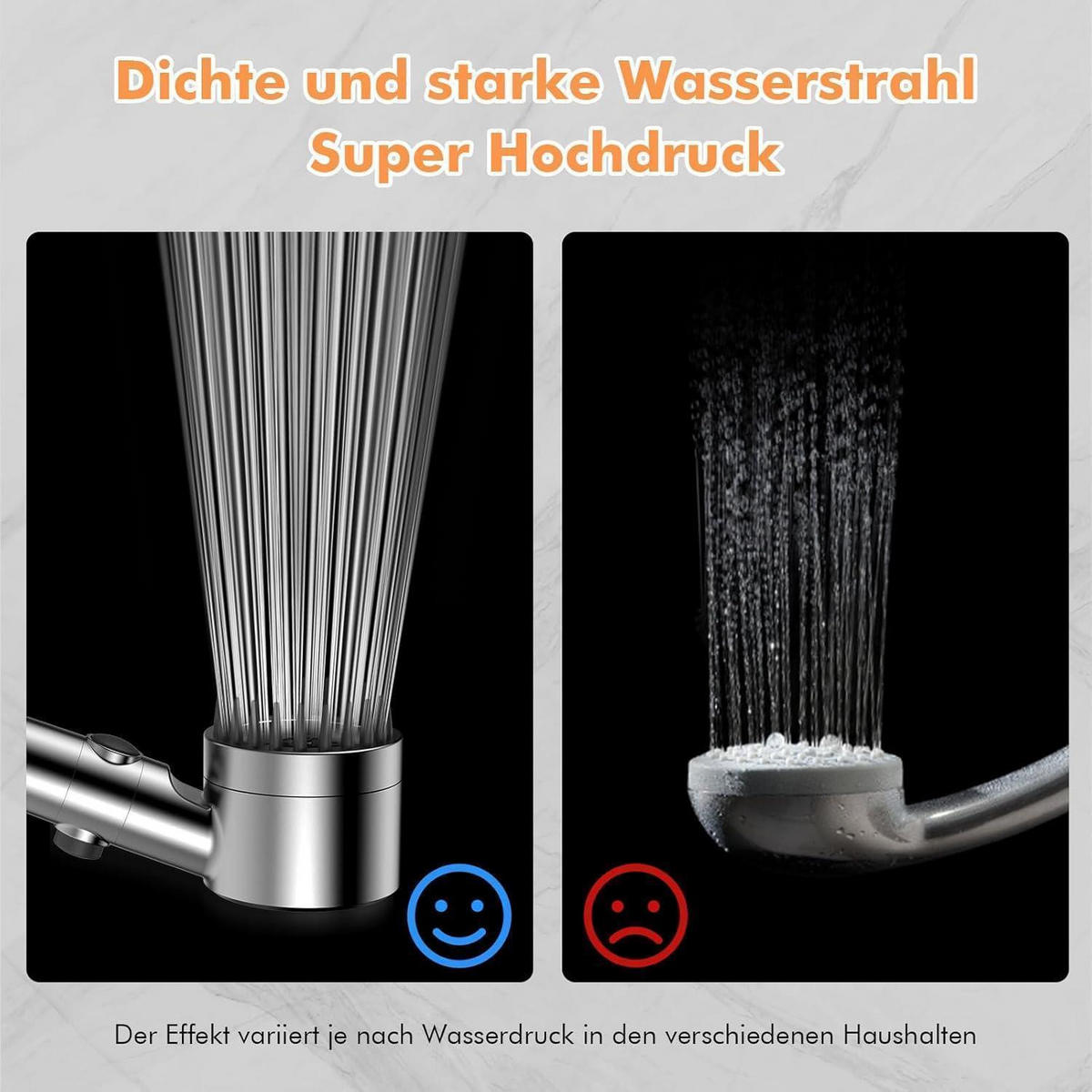 HANDBRAUSE mit 15-Schicht-Filter und 3+1 Strahlarten - Silberfarben, Metall (9/12.7/27cm)