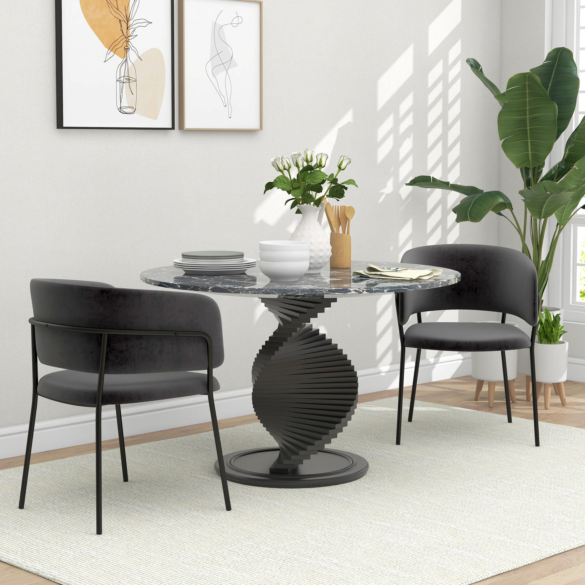 ESSZIMMERSTÜHLE, Polyester, Stahl, Grau - Grau, Kunststoff (53/73/57cm) - HOMCOM