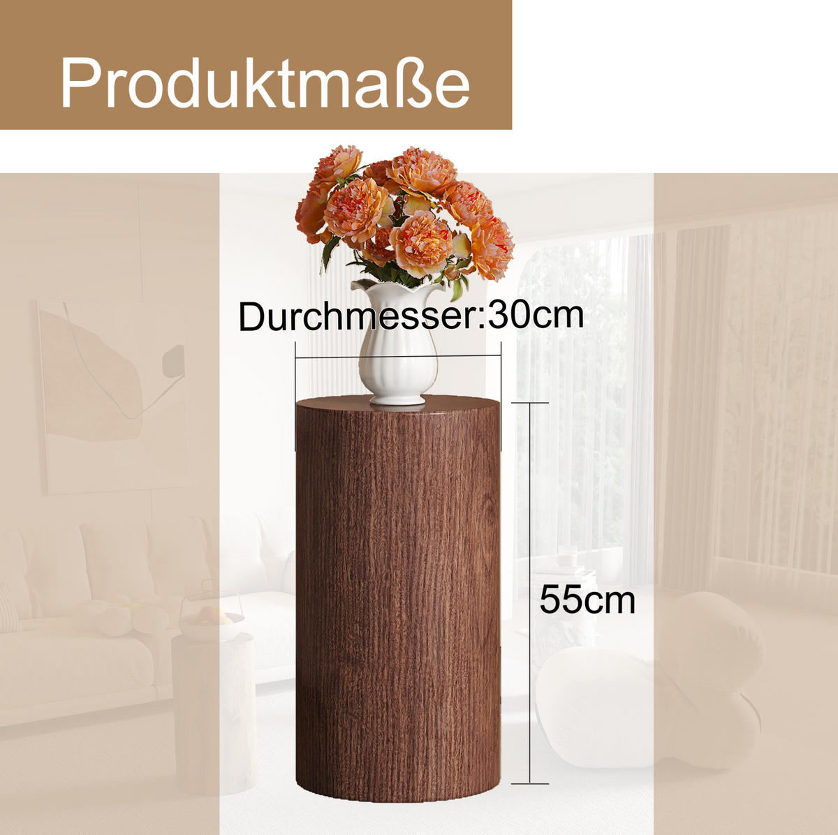 COUCHTISCH 30/55 cm in Nussbaum aus MDF mit runder Tischplatte - Walnussfarben, Holzwerkstoff (30/30/55cm) - OKMYHOME