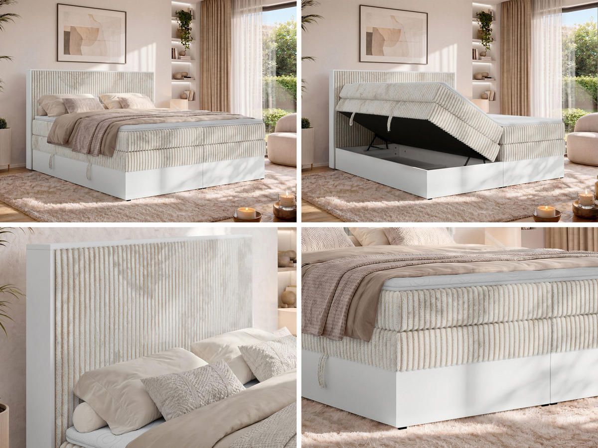 BOXSPRINGOVÁ POSTEĽ TRAVIT KING 140/200 - Béžová Manšestr - Topper Visco - Stredne tvrdé (H3) - čierna/béžová, textil/plast (140/200cm) - MKS