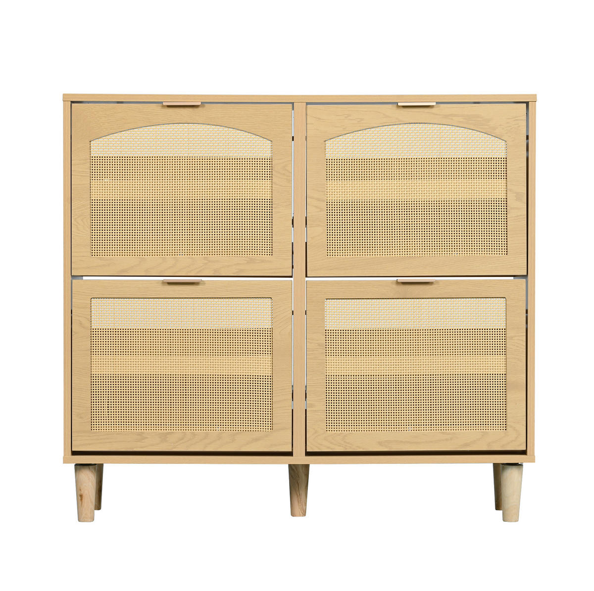 SCHUHSCHRANK mit 4 Klappen 100 x 25 x 90 cm Light Oak Rattanoptik - Braun, Holz (25/90/100cm) - Beauniv