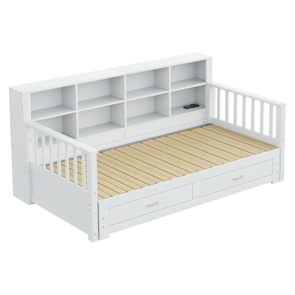 MULTIFUNKTIONSBETT 90/190 cm weiß aus Holz mit Ausziehfunktion und Stauraum - Weiß, Holzwerkstoff (90/190cm) - OKWISH