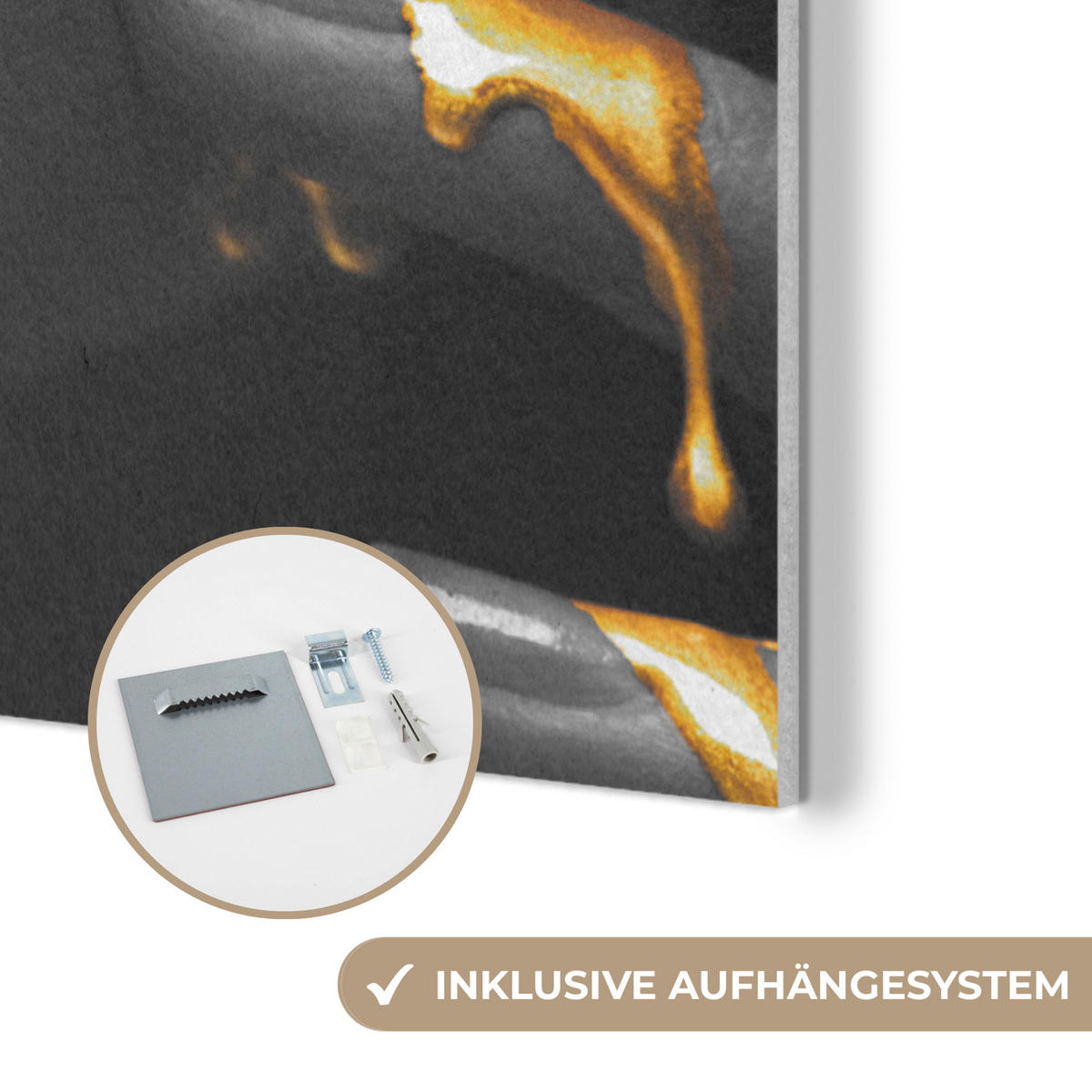 AKUSTIKBILD Frau - Schwarz - Gold - Gesicht - Lippen Wanddeko 60x90 cm - Goldfarben, Kunststoff (60/90/0.9cm) - MuchoWow