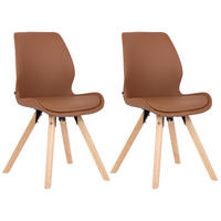 STUHL 2er Set Lederlook hellbraun - Hellbraun/Eukalyptusholzfarben, Holz/Textil (49/87.5/58cm) - CLP