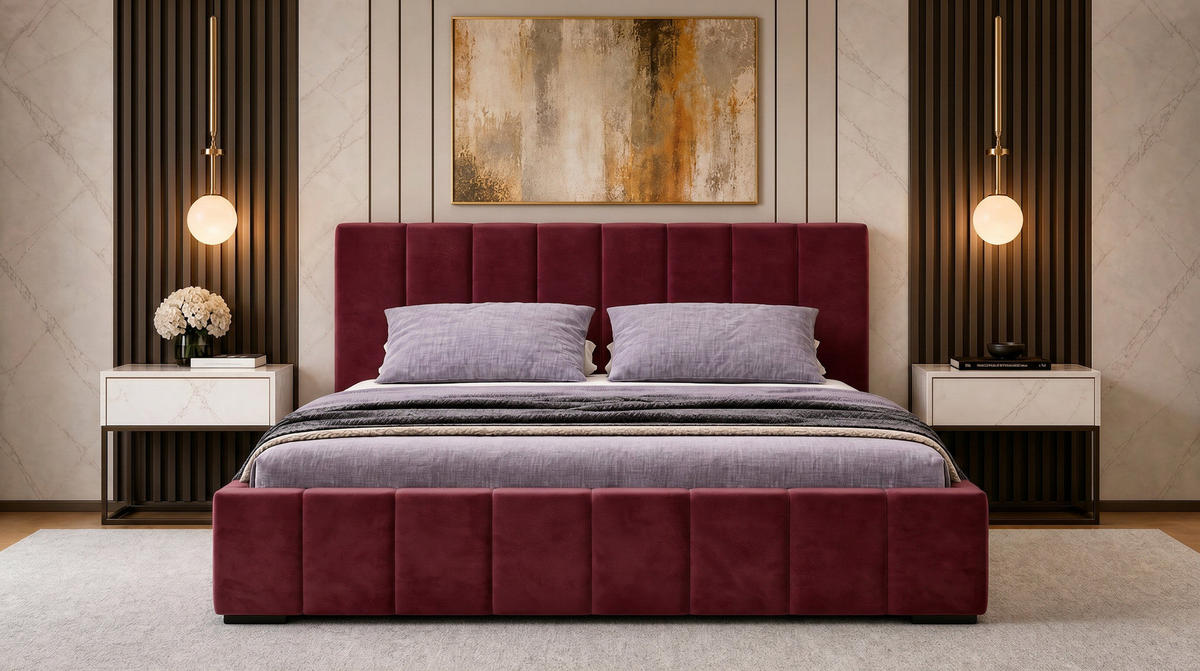 POLSTERBETT Nero 120x200 cm, Doppelbett mit Bettkasten und Lattenrost aus Holz, Velourstoff: Lila - Lila, Holz/Textil (120/200cm) - Marpur