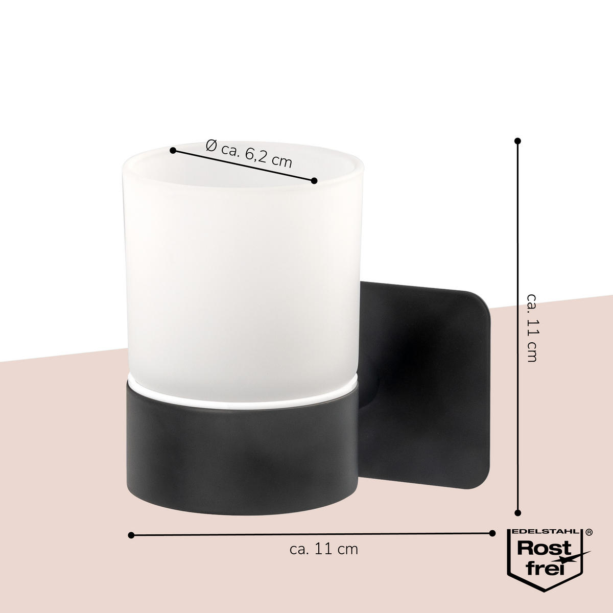 ZAHNPUTZBECHER PIAZZA mit Kleber - Schwarz, Metall (9/11/11cm) - bremermann