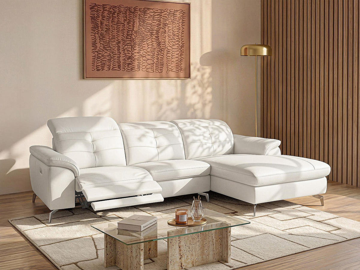 RELAXSOFA - 4 Personen - Leder - Weiß - - Weiß, Leder (250/98/170cm) - Vente-Unique