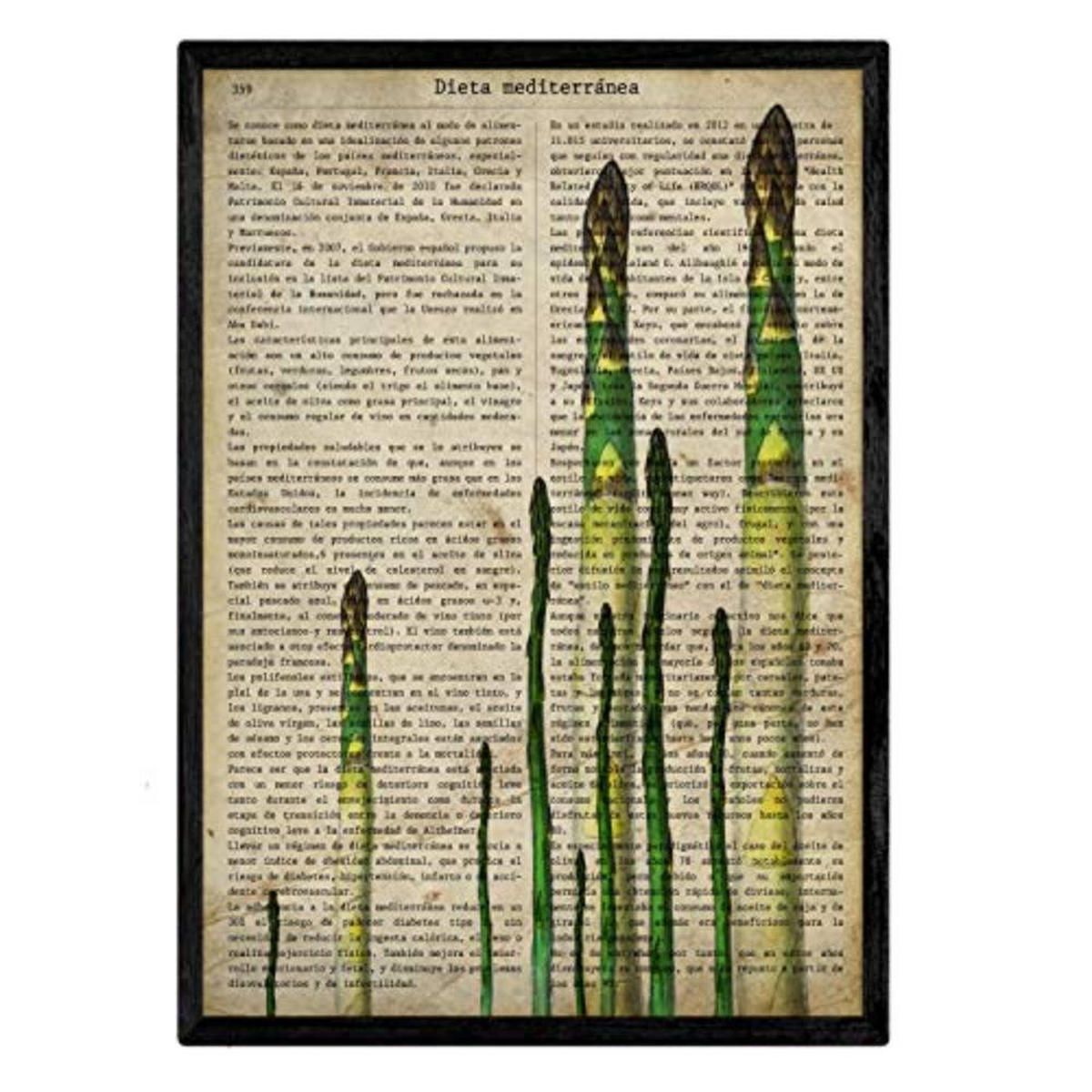 POSTER Set mit 4 Blättern von Obst und Gemüse Modell 2 A4 Schwarzer Rahmen - Schwarz, Papier (29.7/3cm) - Nacnic