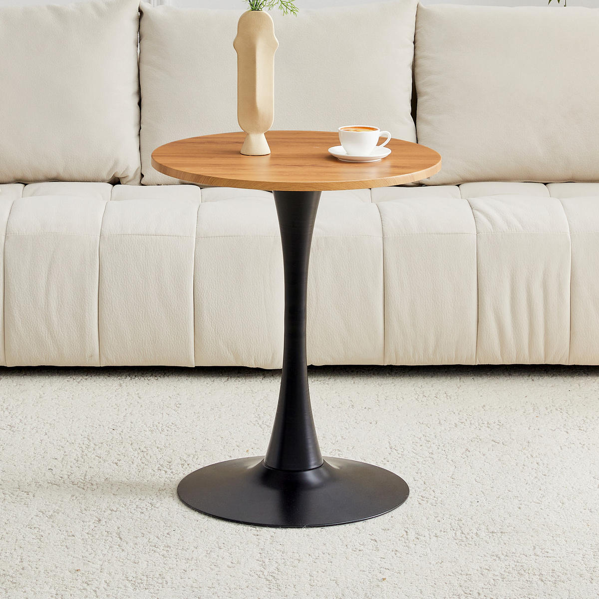 BEISTELLTISCH rund 60/72 cm in Holzoptik mit schwarzem Metallfuß - Naturfarben, Holzwerkstoff (60/60/72cm) - BEAOK