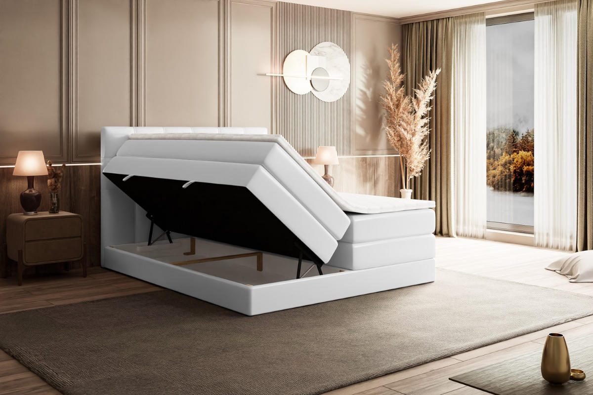 BOXSPRINGBETT MARCE KING - 160x200 - H3/H4 - Weiß Hochglanz - Weiß Hochglanz, Holzwerkstoff (160/200cm) - ALTDECOR