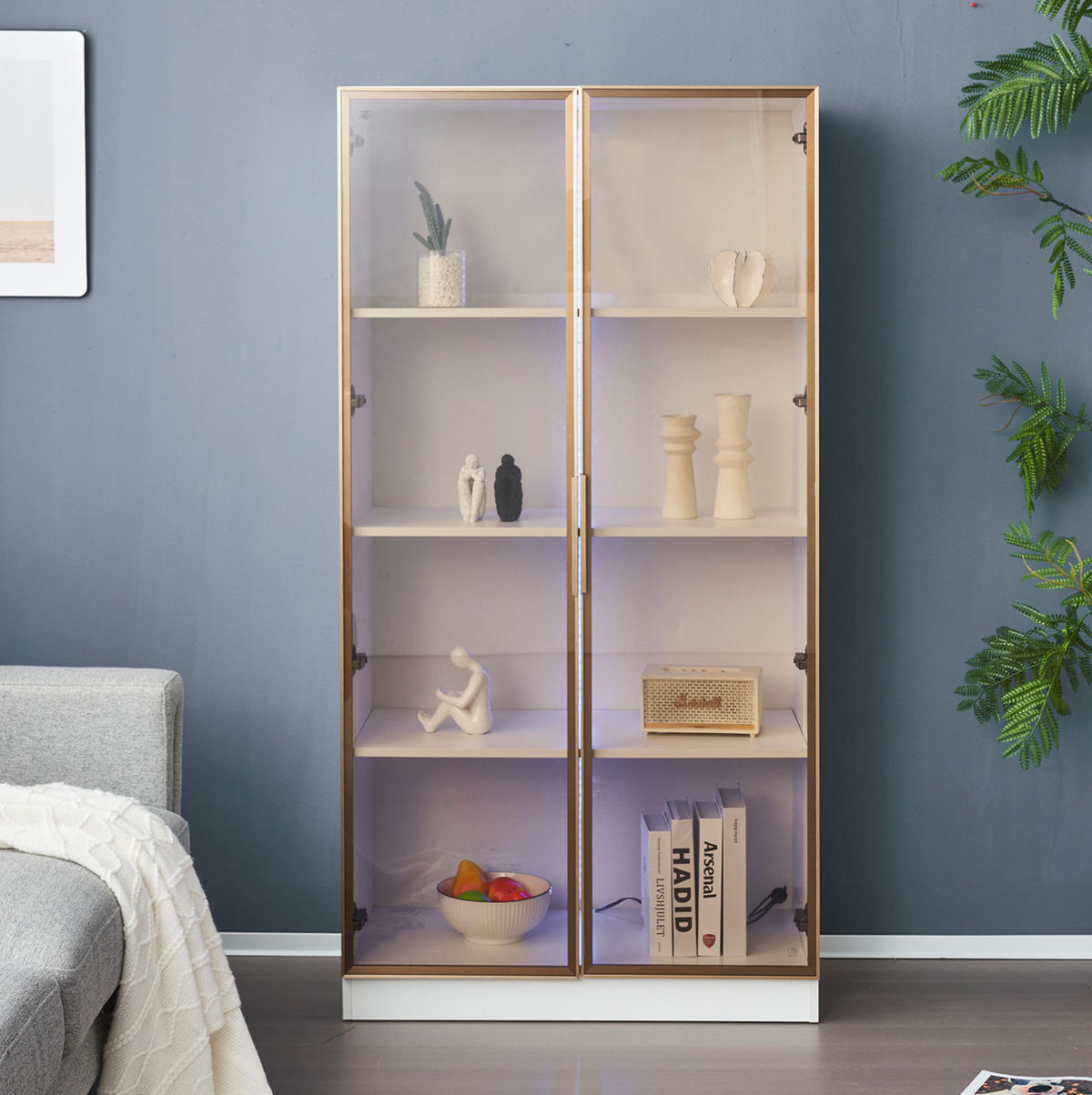 VITRINE 80/40/160 cm Weiß aus Spanplatte mit LED-Beleuchtung - Weiß, Holzwerkstoff (40/160/80cm) - OKMYHOME