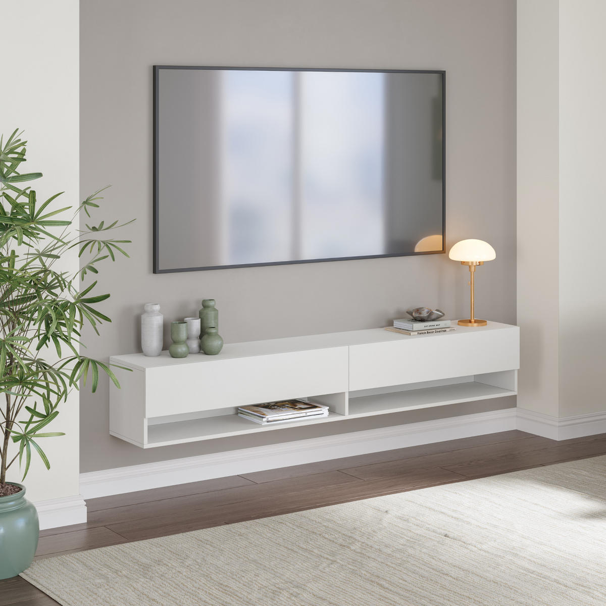 HÄNGELOWBOARD Halmstad - Weiß, Holzwerkstoff (180/30/31cm) - [en.casa]