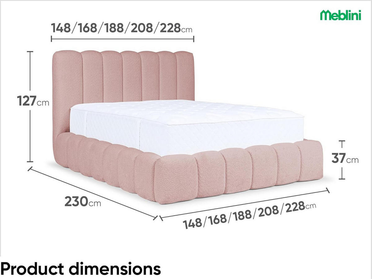 POLSTERBETT Carlos - Rosa, Textil (140/200cm) - Meblini