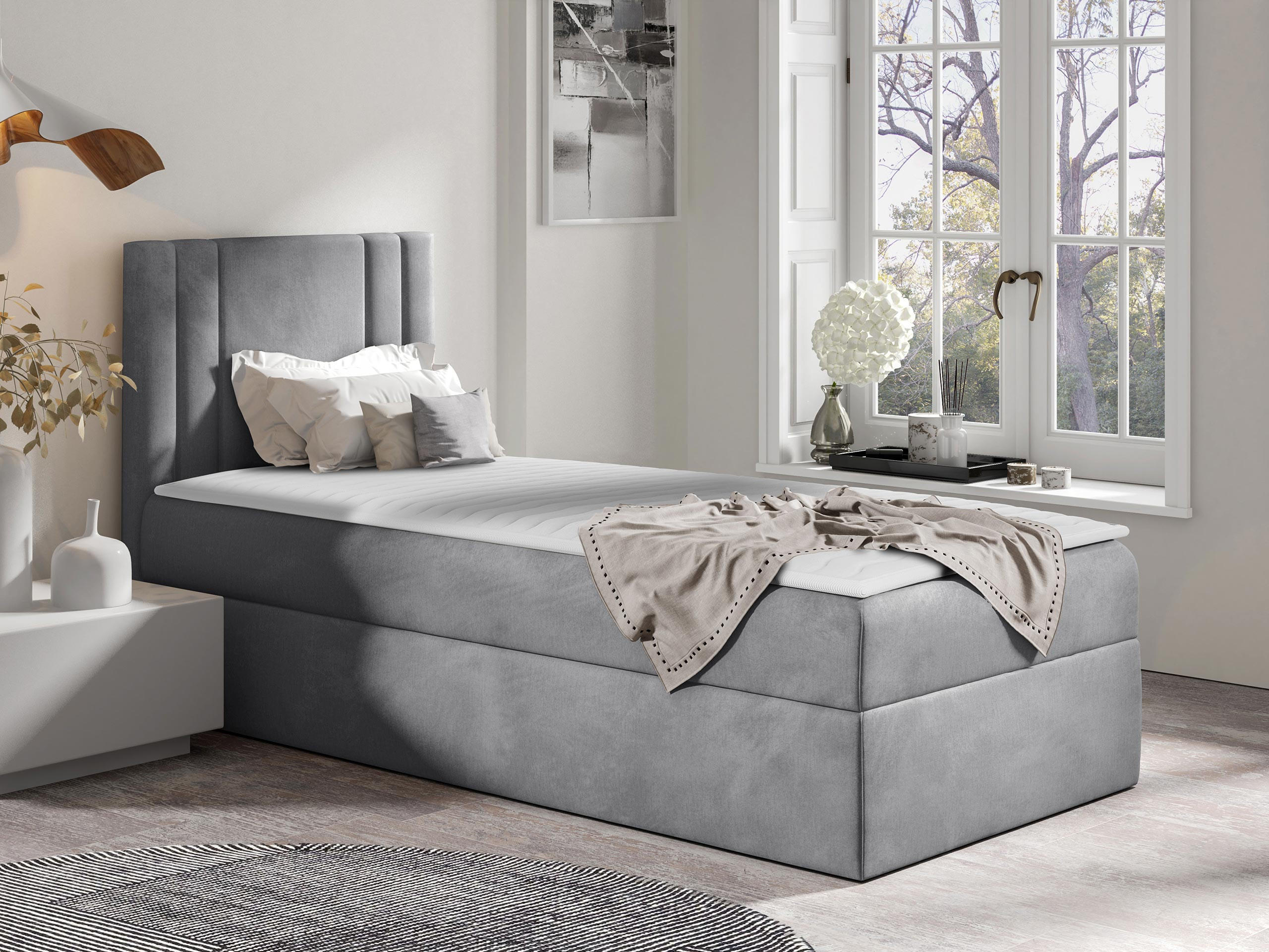 BOXBETT Carmen Mini, Seite zum Öffnen des Bettkastens: Links - Silberfarben, Holz (90/200cm) - MIRJAN24