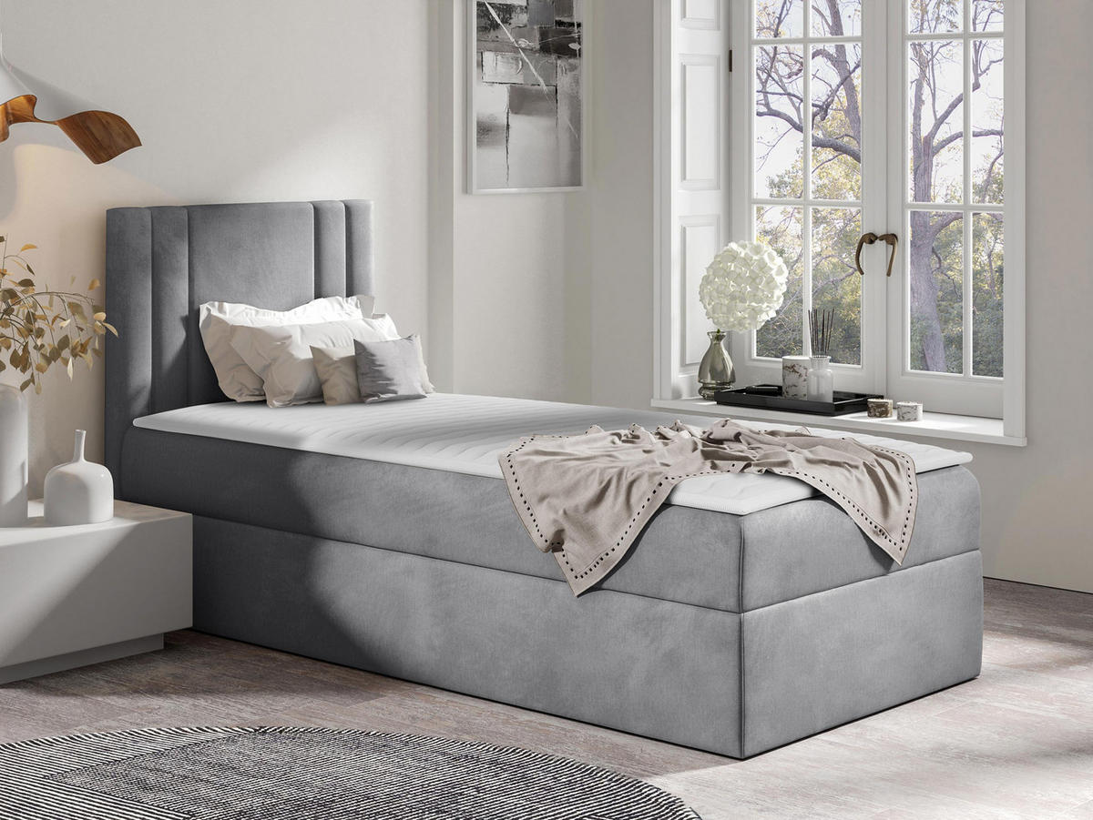 BOXBETT Carmen Mini, Seite zum Öffnen des Bettkastens: Links - Silberfarben, Holz (80/200cm) - MIRJAN24
