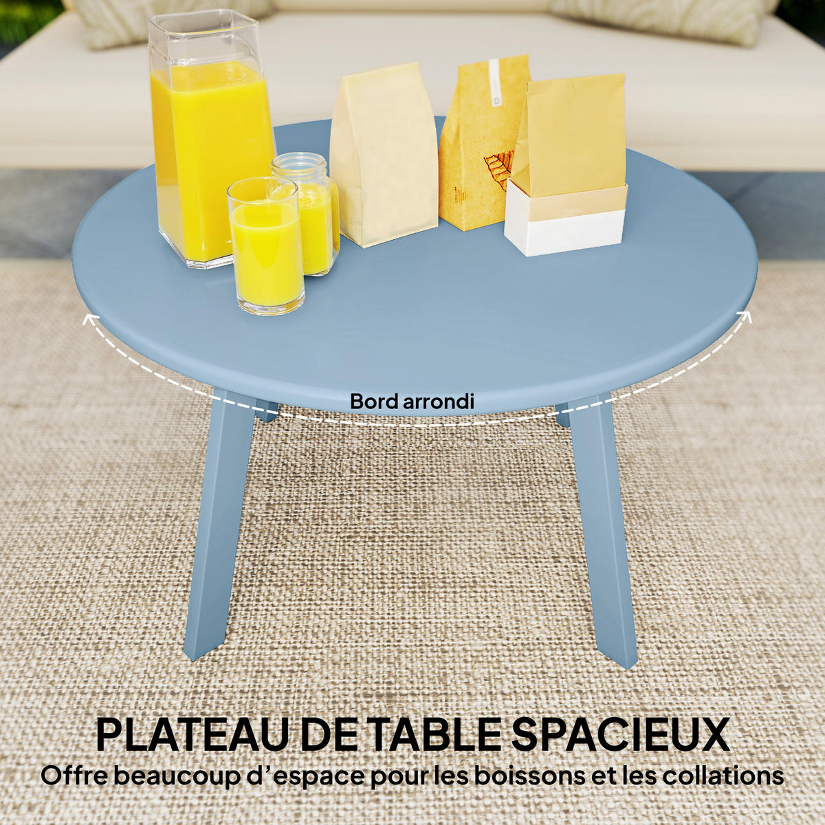 GARTENBEISTELLTISCH DE-14188 rund Ø70 cm Blau - Blau, Metall (70/70/42cm) - ComfortXL