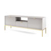 LOWBOARD Eternas 2T 1S Grau 154/56/39 cm – goldene Füße, mit geriffelten Fronten und offener Ablage - Goldfarben/Grau, Holzwerkstoff (154/56/39cm) - AX Living