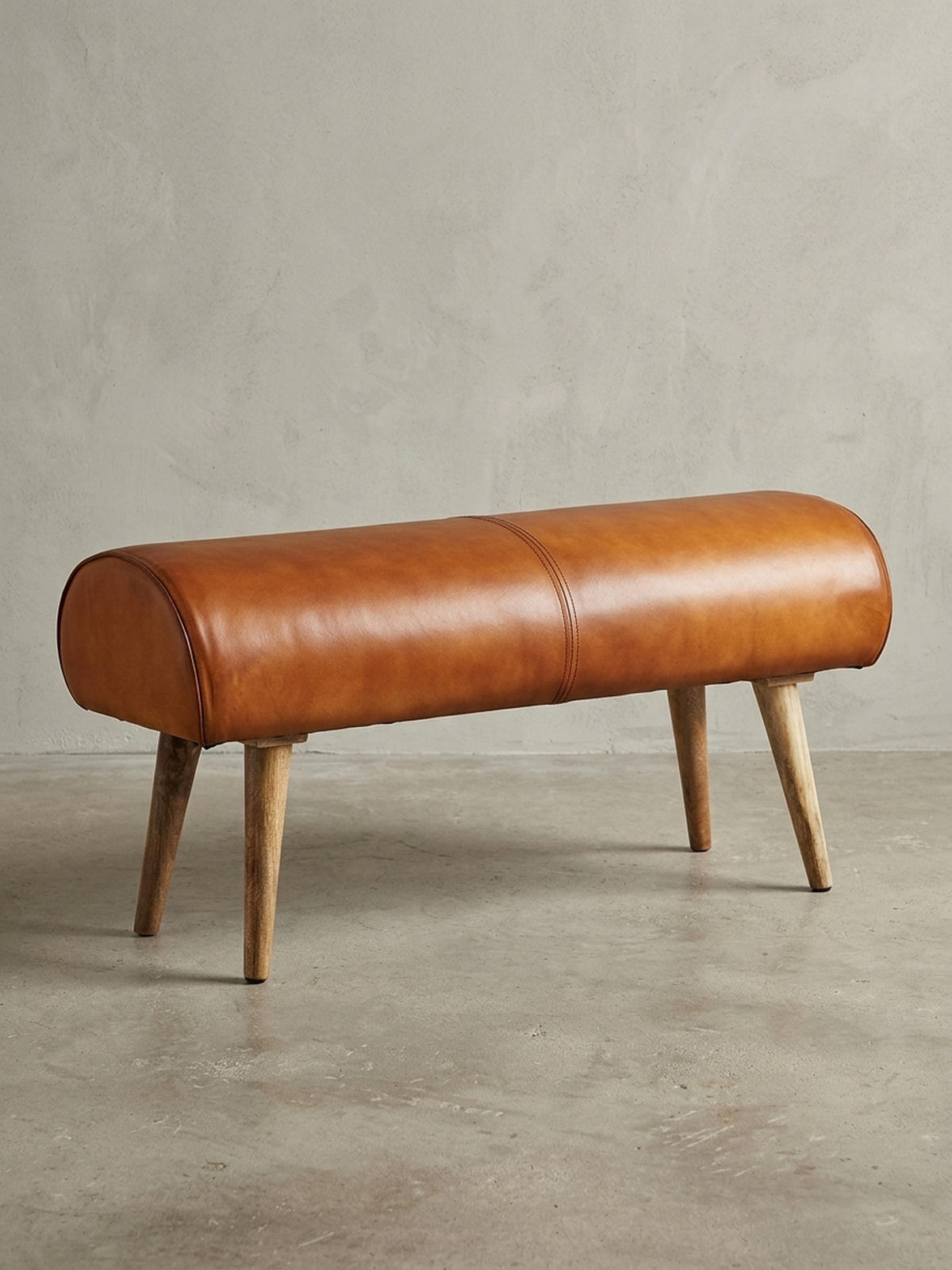 SITZBANK – Echtleder/Holz, 2 Personen, Modern - Braun, Mangoholz/Leder (100/53/40cm) - KADIMA DESIGN