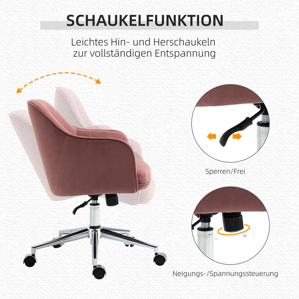 BÜROSTUHL, Wippenfunktion, Nylon, Rot - Rot, Textil (59/90.5/61cm) - Vinsetto