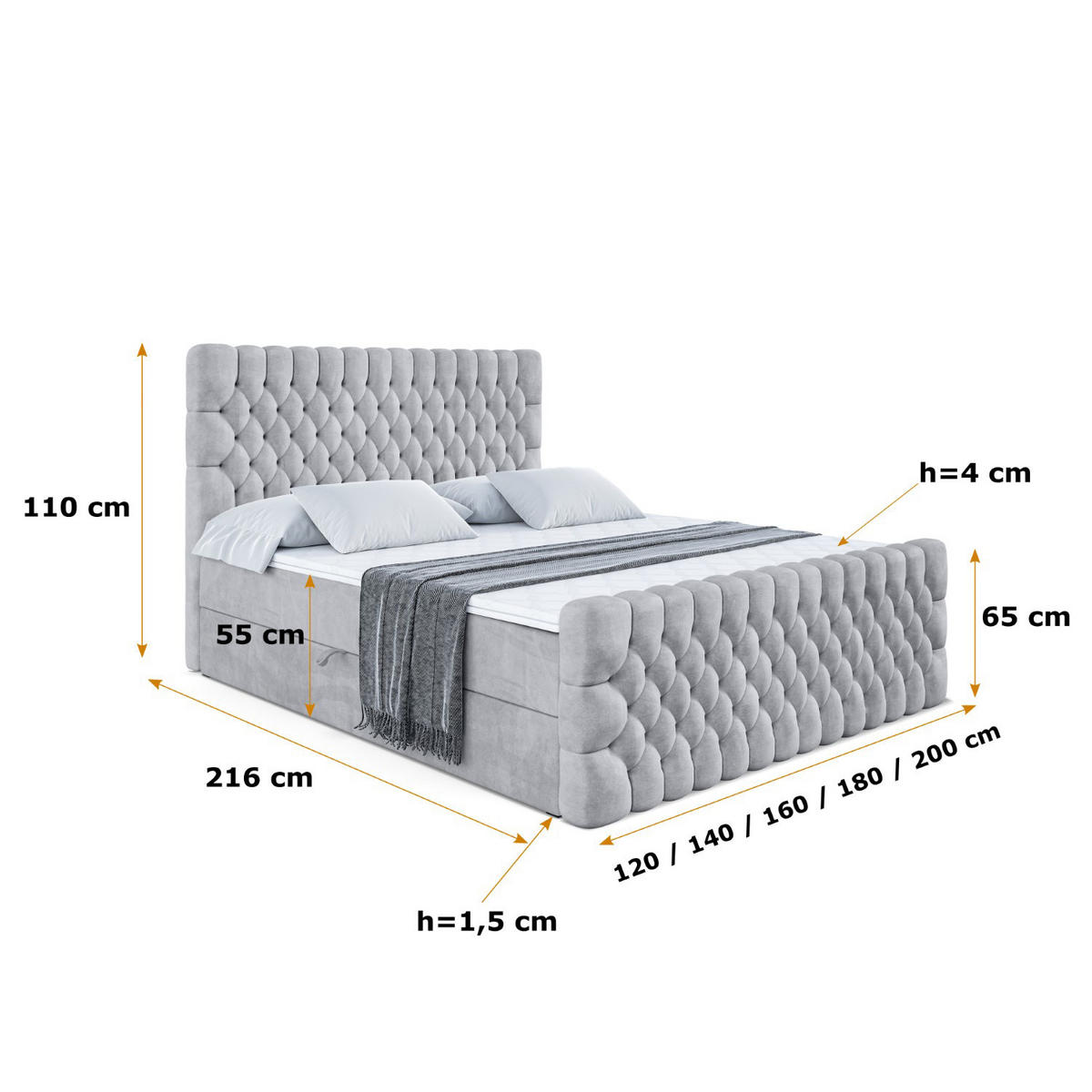 BOXBETT SERENE-Z - 120 x 200 - H4 - Hellgrau - Hellgrau, Holzwerkstoff (120/200cm) - ALTDECOR