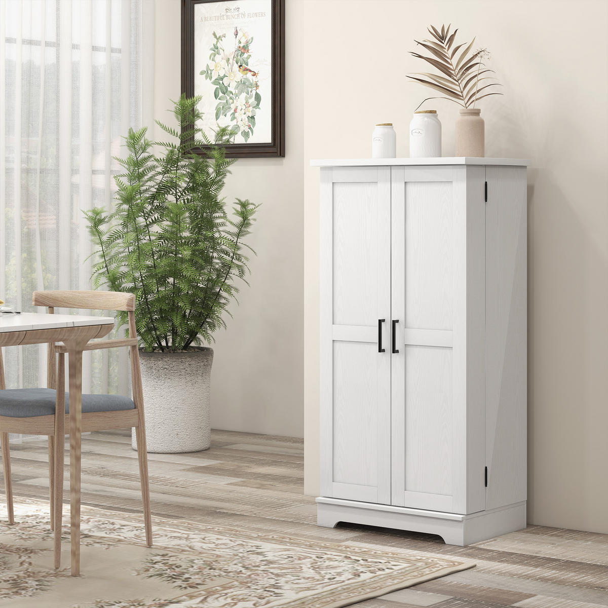 MEHRZWECKSCHRANK DE-11107 5 Ebenen mit verstellbaren Böden & Türregalen Creme - Creme, Holzwerkstoff (40/120/60cm) - ComfortXL