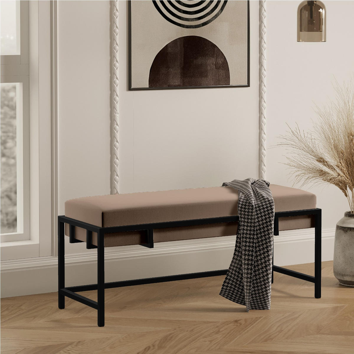 POLSTERBANK LAMO 100 Graubraun, Schwarz Metallgestell - Dunkelgrau/Schwarz, Textil/Metall (100/45/35cm) - Bettso