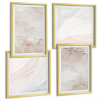 BILDER SET 4er Set - 50x50 cm & 40x60 cm Goldrahmen - Aquarellblätter in Pastellfarben - Goldfarben, Kunststoff (50/50cm) - TULUP
