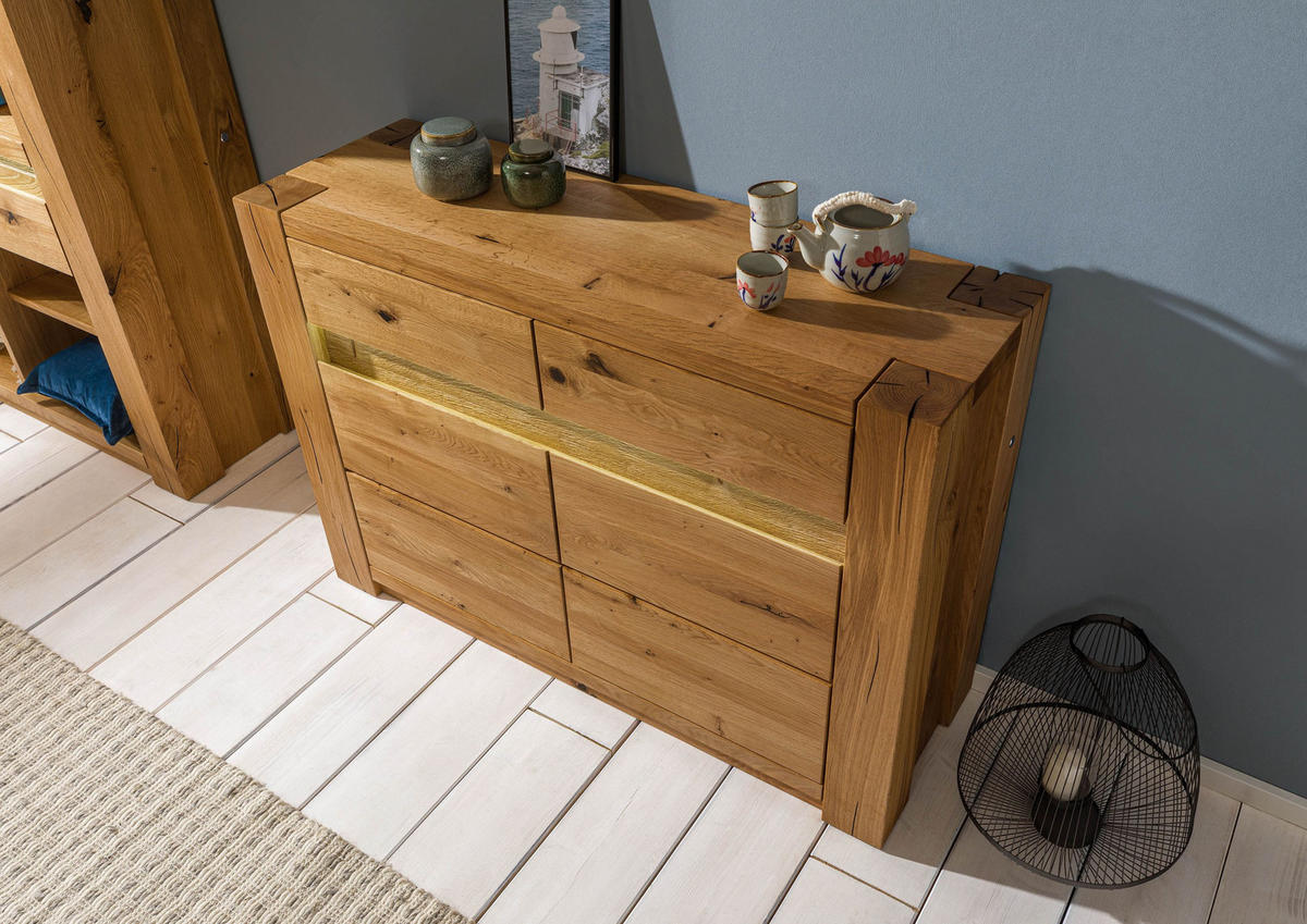 SIDEBOARD Wildeiche 123x40x85 braun geölt KENT #330 - Braun, Holz (123/85/40cm) - Massivmoebel24