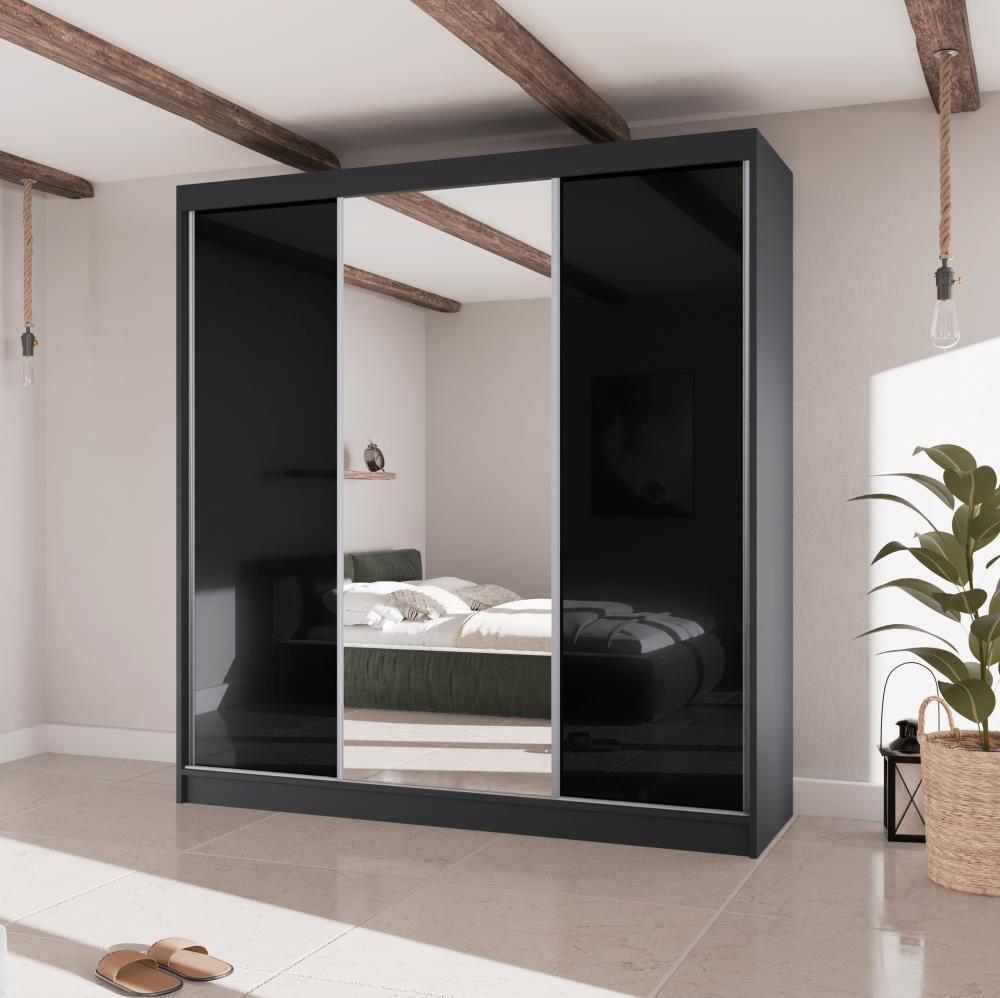 SCHWEBETÜRENSCHRANK Velis II 200/61/215 schwarz - Schwarz, Holzwerkstoff (200/215/61cm) - Beautysofa
