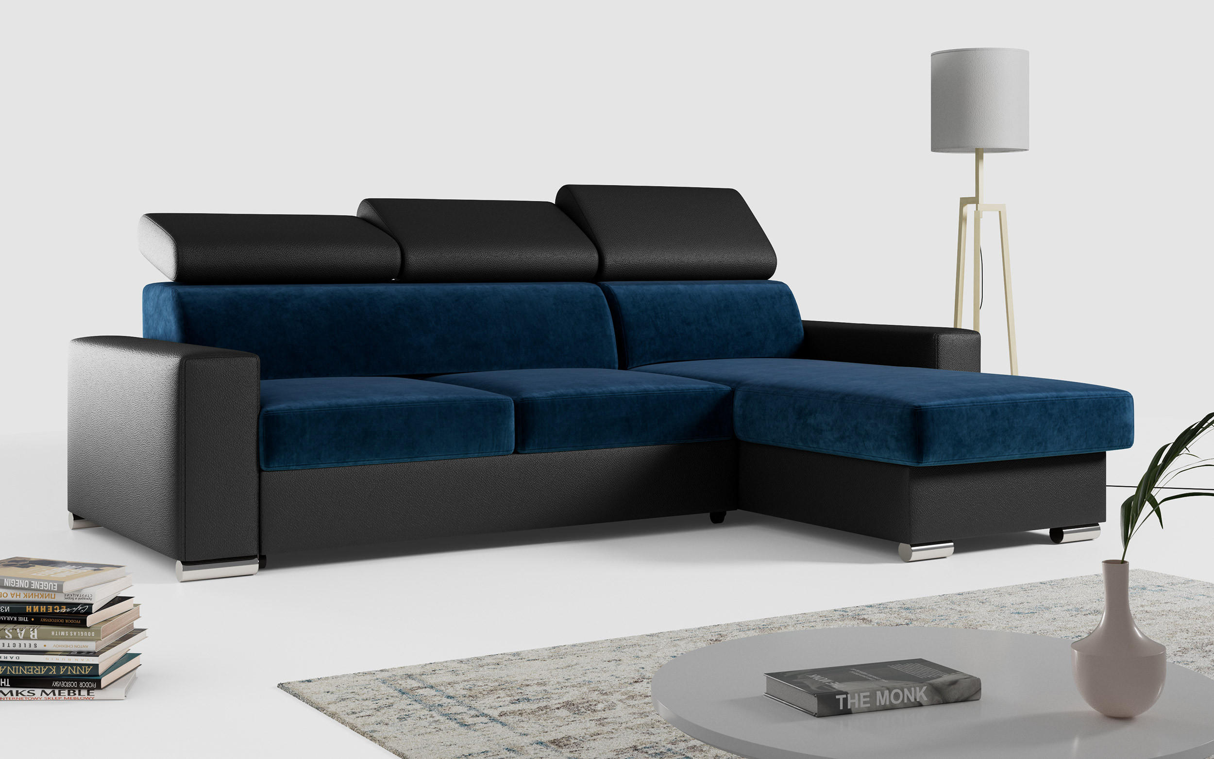 ECKSOFA FOX-L Dunkelblau/Schwarz - Silberfarben/Schwarz, Kunststoff/Textil (242/168cm) - MKS