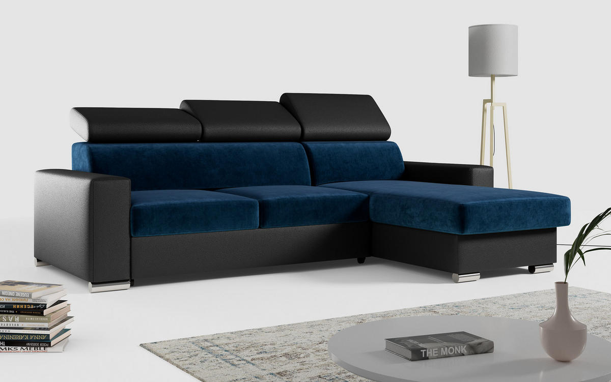 ECKSOFA FOX-L Dunkelblau/Schwarz - Silberfarben/Schwarz, Kunststoff/Textil (242/168cm) - MKS