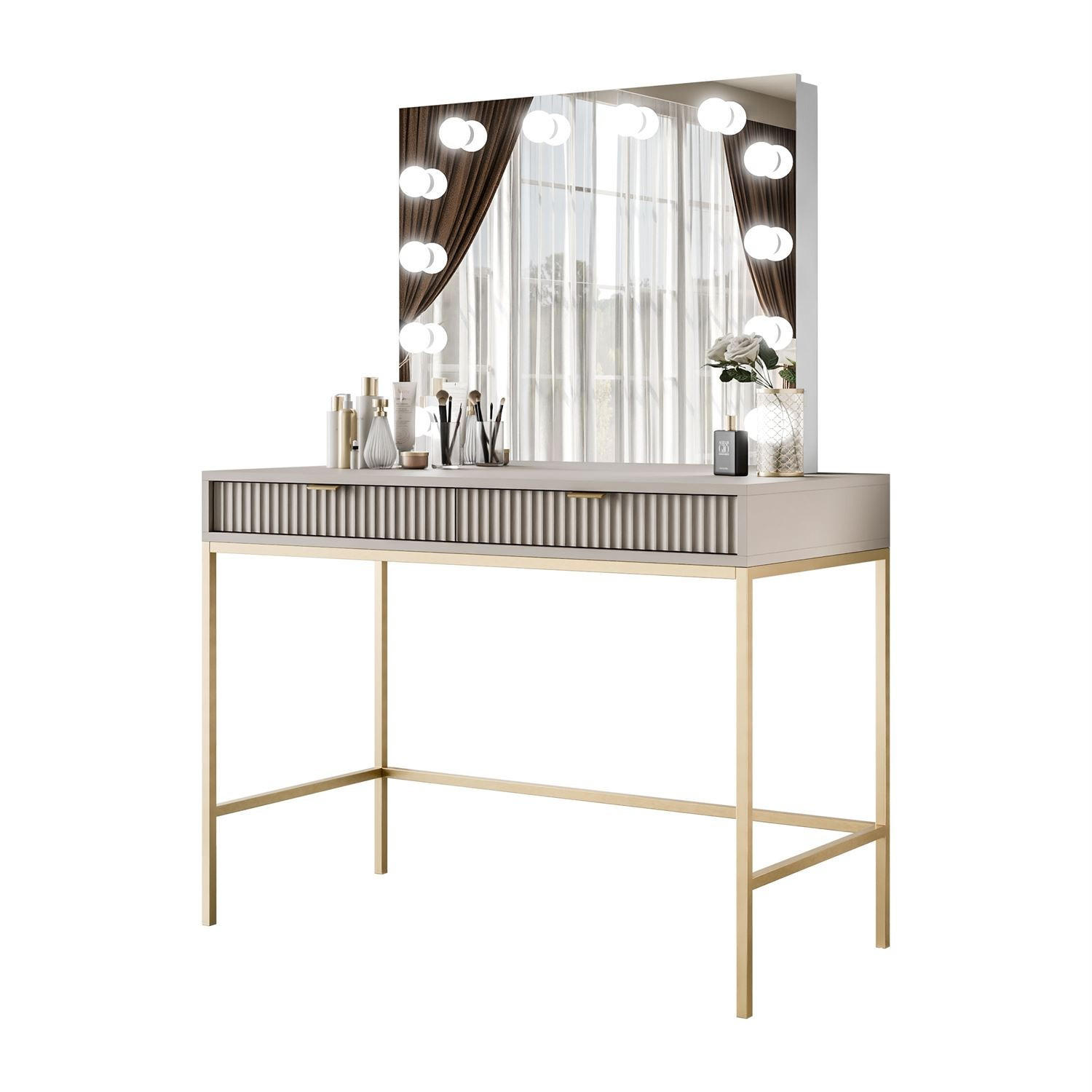 SCHMINKTISCH MIT SPIEGEL CORTADO ELITE GOLD KASCHMIR - Beige, Holzwerkstoff (104/78/50cm) - Lookway
