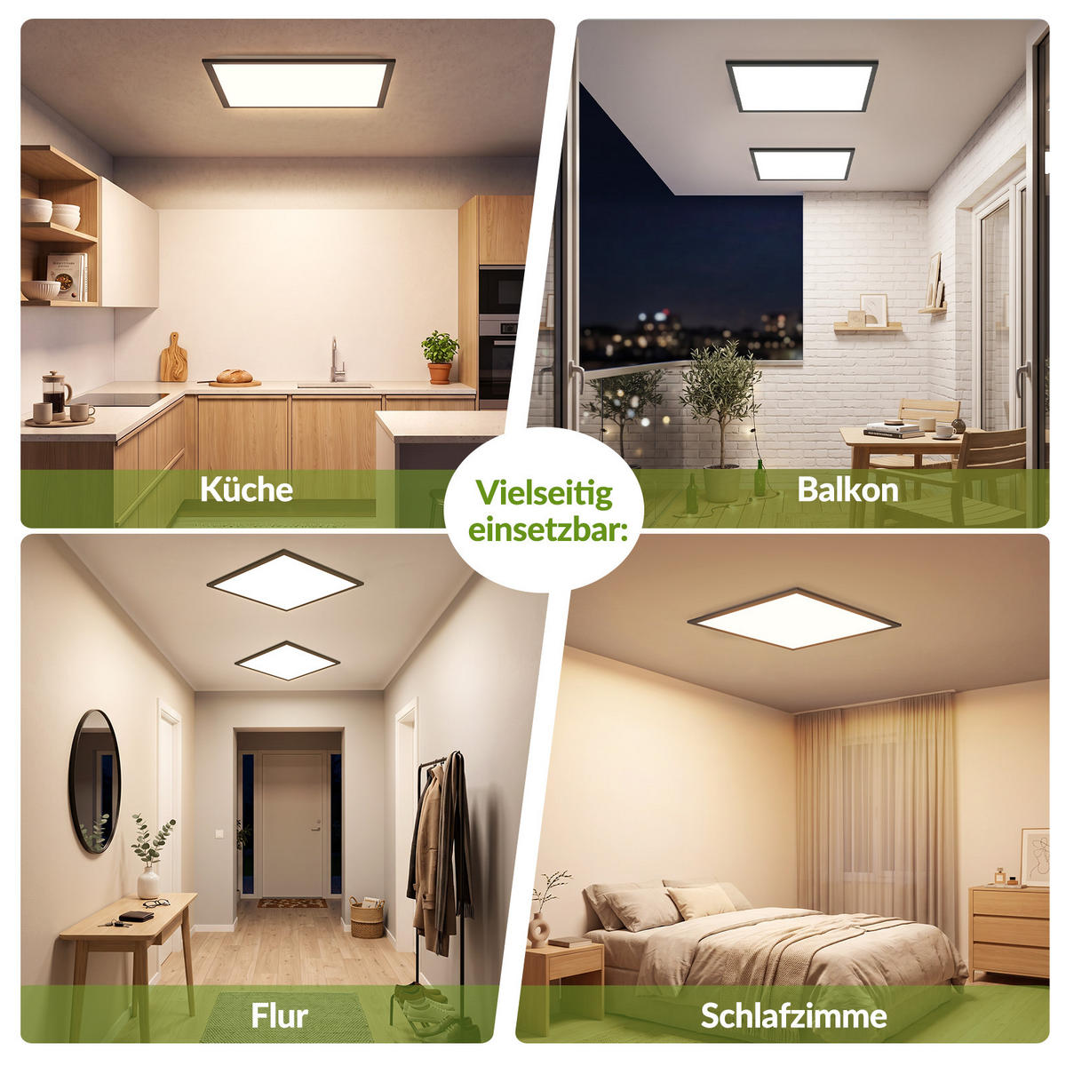 LED DECKENLEUCHTE Vexlon 44.5/44.5/5 cm - Schwarz, Kunststoff/Metall (44.5/44.5/5cm) - ZMH