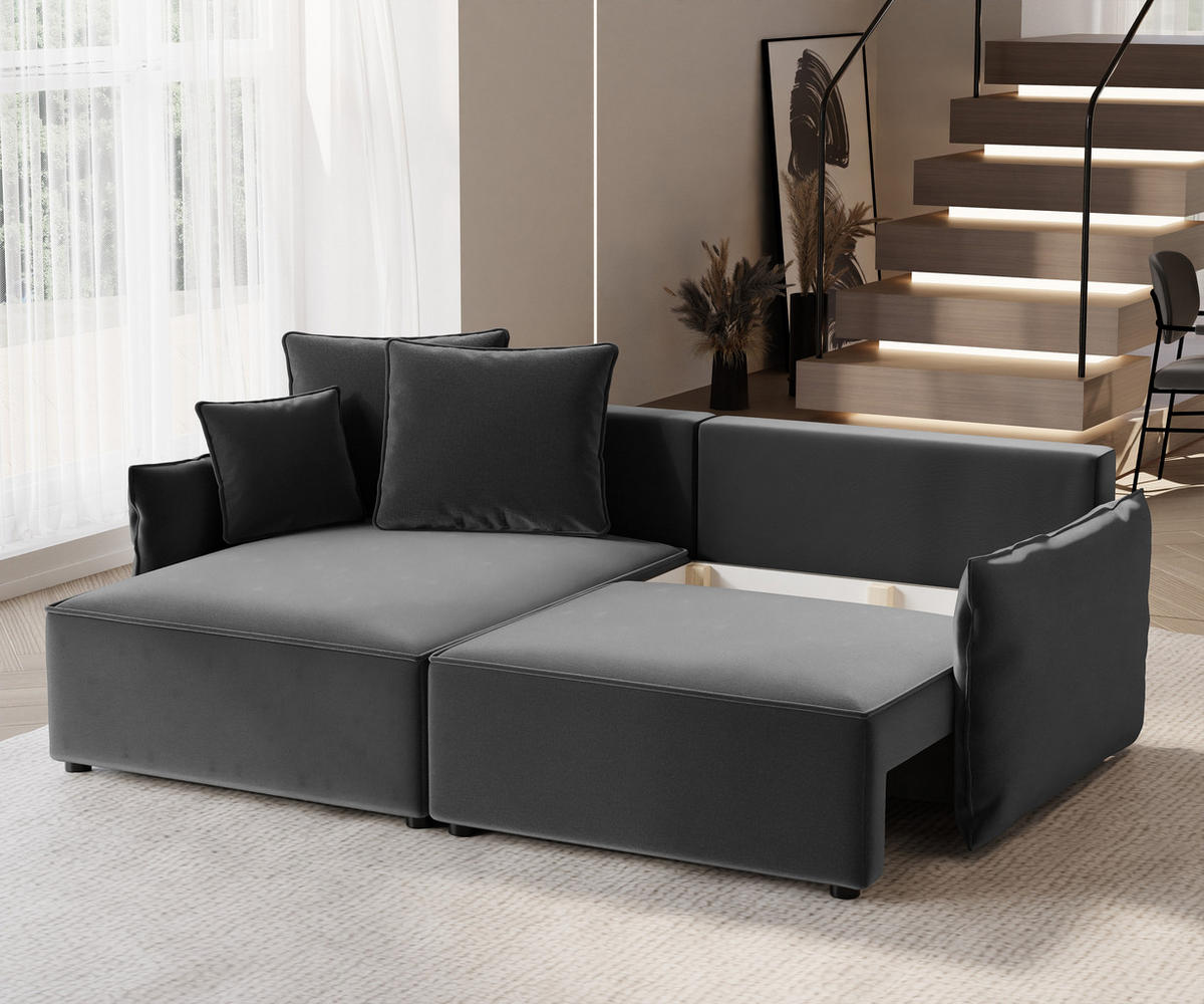 ECKSOFA LEON mit Schlaffunktion und Bettkasten Dunkelgrau - Dunkelgrau, Holzwerkstoff/Kunststoff (250/160cm) - Idohome