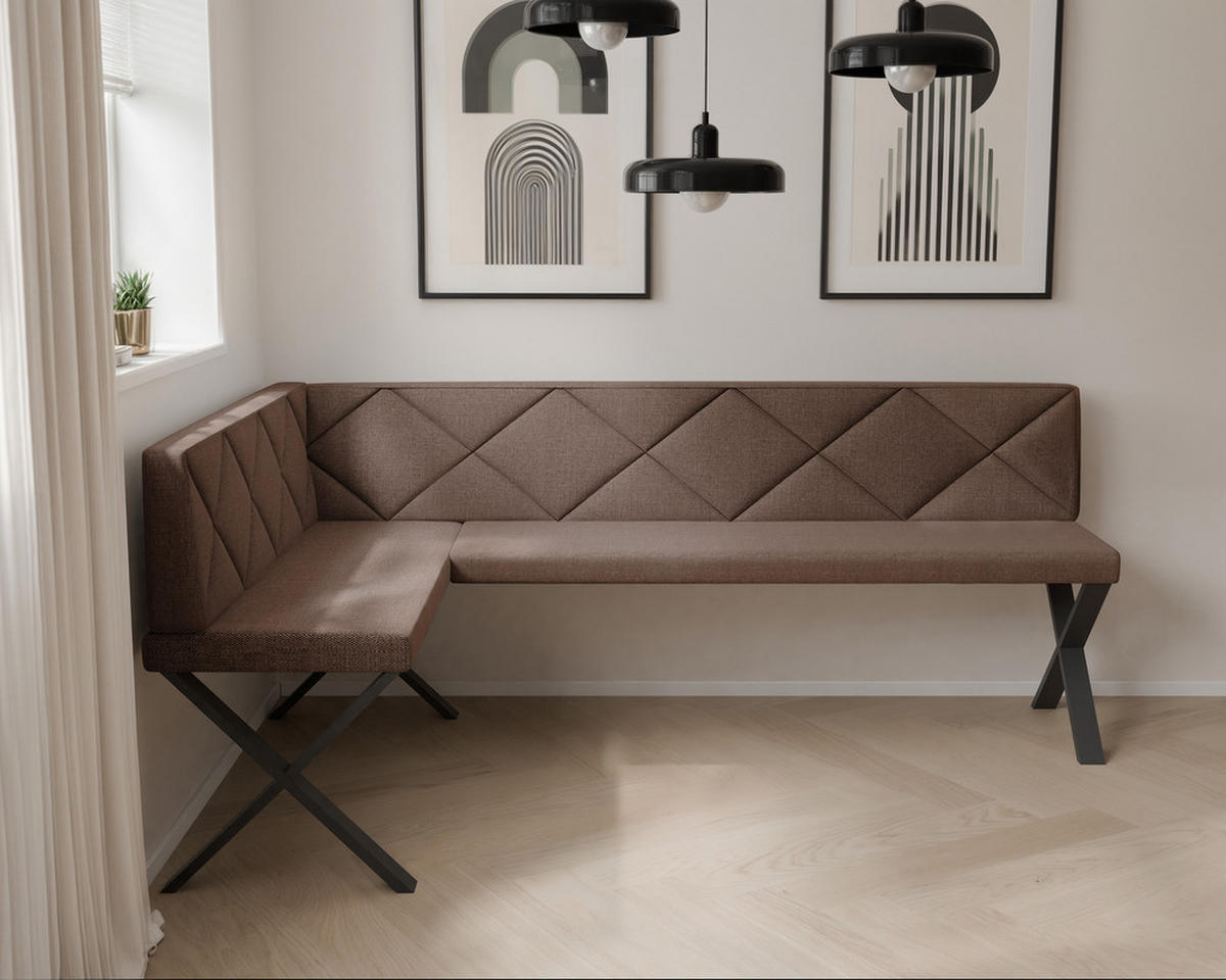 ECKBANK links VERO X Webstoff gesteppt, 128/168 cm Braun - Braun, Textil/Metall (128/168cm) - Idohome