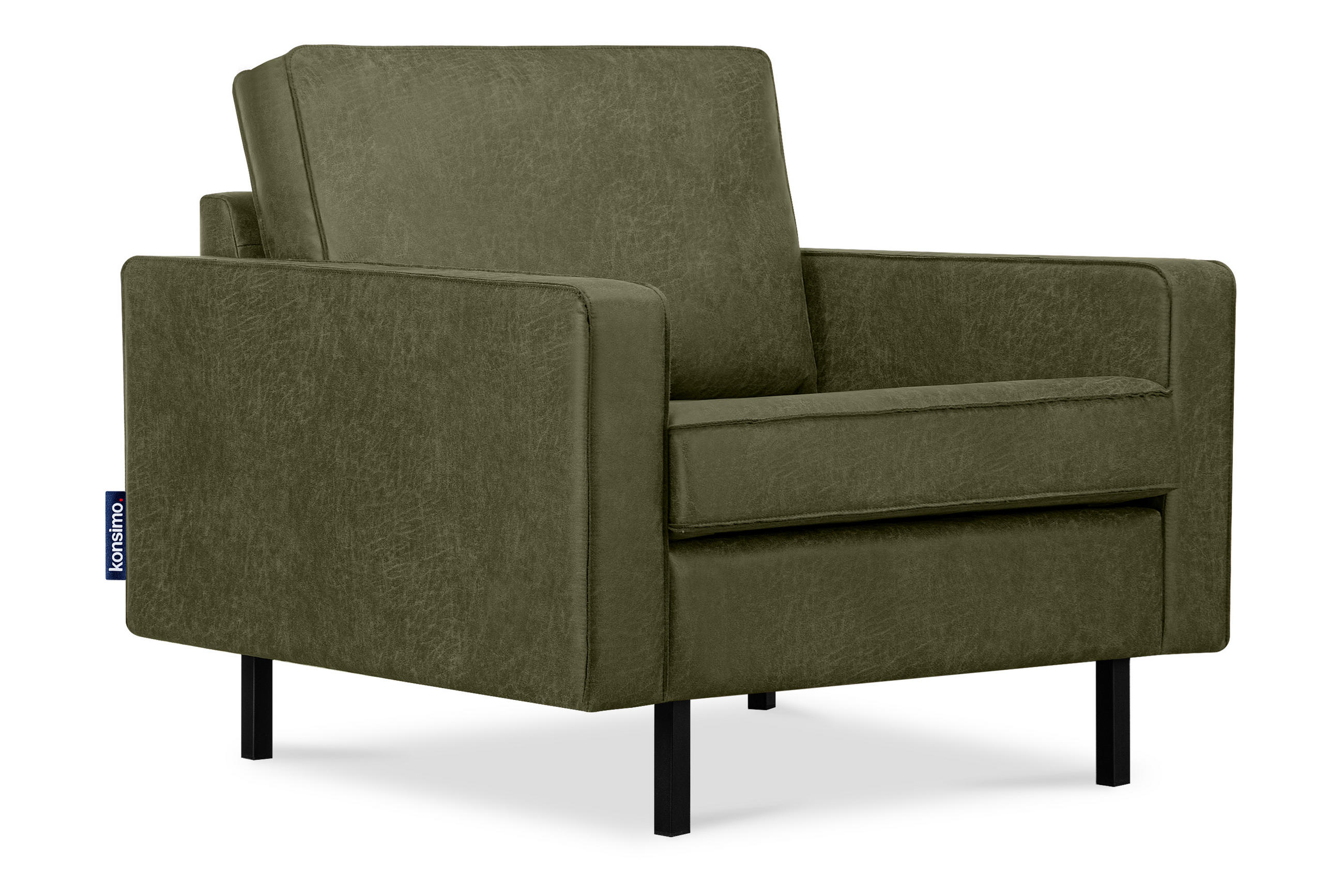 SESSEL INVIA mit Armlehnen auf hohen Metallbeinen vintage, Lederoptik-Stoff, Grün - Schwarz/Grün, Textil (98/87/98cm) - KONSIMO®